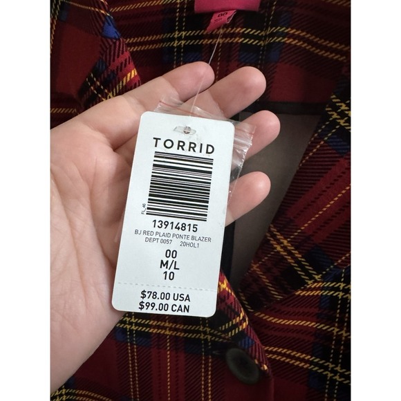 Torrid Betsey Johnson Blazer Women 00 Red Plaid Preppy Academia Jacket M/L *READ - Picture 4 of 12
